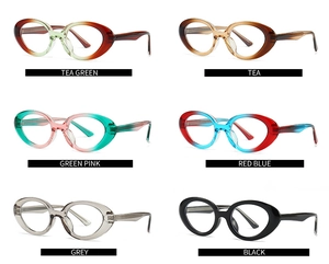 Collection of retro oval cat-eye sunglasses in six stylish colors with glossy finish