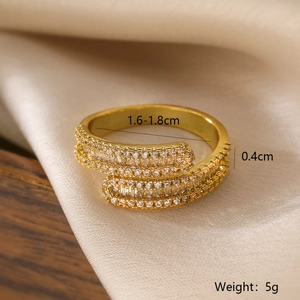 Detail shot of 18K gold plated wrap ring showing width 0.4cm and weight 5g dimensions