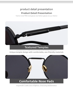 Close-up of spring temple hinges and gold metal nose pads on retro steampunk sunglasses
