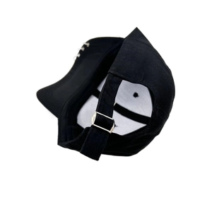 Women's black cotton baseball cap with adjustable metal buckle and decorative rings