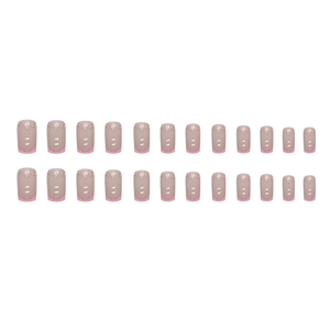 Pink French style press-on nails with glitter accents and micro-bead decor in a 24-piece set