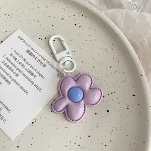 Chic lavender floral keychain with sky blue center and white metal lobster clasp