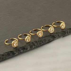 Adjustable 18k gold plated stainless steel ring set with assorted zircon shapes