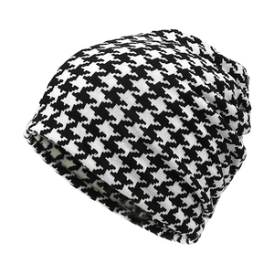Houndstooth Slouchy Beanie Hat Warm Polyester Pullover Turban For Outdoor Cycling Winter Sports Unisex