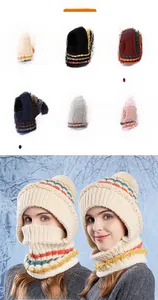 Close-up of winter knit hooded scarf with fleece lining showing six color variants