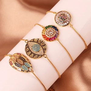 Gold Plated Copper Evil Eye Bracelet For Women Multicolor Rhinestone Star Snake Head Adjustable Chain Jewelry Gift