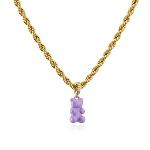 Goldene Kordelkette mit lila Bärenanhänger und funkelnder Zirkonia-Öse für Damen