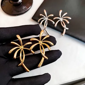 Abstract Palm Tree Stud Earrings With Silver Earring Post Luxury Radiant Flower Design Metal Jewelry For Women