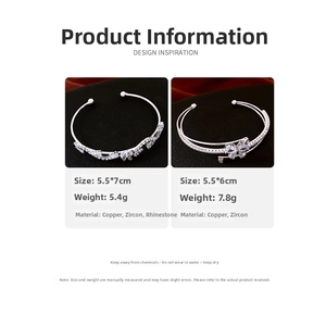 Detail specifications of copper zircon butterfly bracelets with measurements and weight