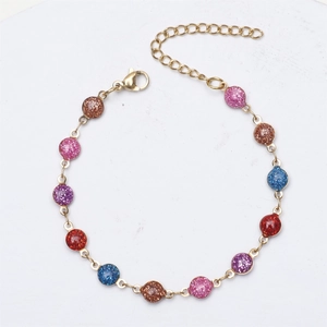 18K gold plated stainless steel bracelet with colorful glitter beads and lobster clasp