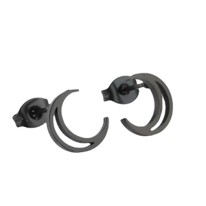 Minimalist geometric hollow crescent moon stud earrings in matte black metal finish