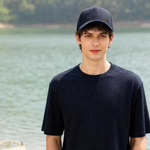 Men's navy thermal baseball cap with textured knit and matching t-shirt for outdoor wear