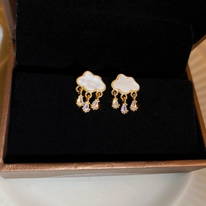 Cloud Raindrop Stud Earrings Mother Of Artificial Pearl Zircon Copper With Silver Earring Post Fashion Elegant For Women