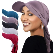 Detail of twisted braid turban hat with brim showing multiple color options for women