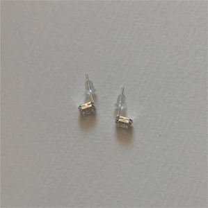 Minimalist 925 sterling silver square zircon stud earrings with transparent backings