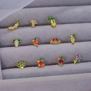 Handcrafted S925 sterling silver fruit stud earring set with vibrant colorful zircon stones