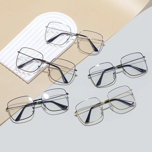 Oversized Square Metal Frame Eyeglasses Retro Lightweight Clear Lens Optical Glasses For Women Men