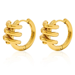 Polished gold stainless steel spiral hoop earrings with layered wrap design