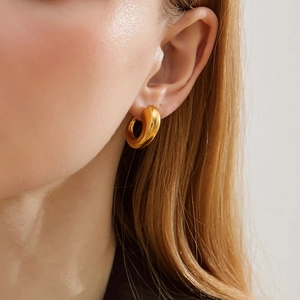 French retro gold plated thick hoop earrings in high-polished stainless steel