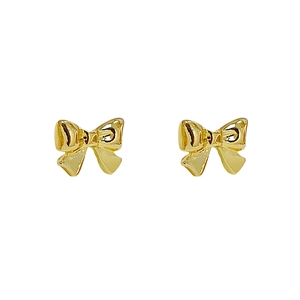 Elegant gold bow stud earrings with a minimalist design on a clean white background