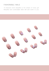 Detailed view of pink purple gradient press-on nails with silver glitter and sequins