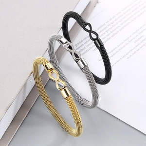 Stainless Steel Mesh Woven Bracelet Infinity Symbol Open Bangle Fashion Jewelry For Men And Women Minimalism Style