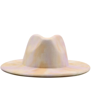 Sombrero Fedora de fieltro estilo británico de ala ancha con degradado púrpura y naranja