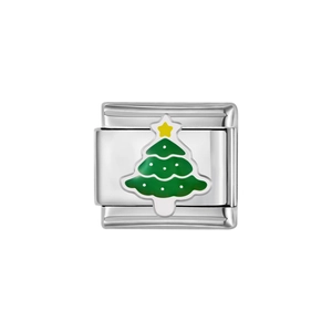 Detaillierte Makroansicht eines silbernen Weihnachtsbaums mit grünem Emaille auf Glied
