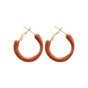 Elegant brown resin hoop earrings with golden needles and minimalist circular design