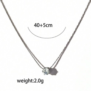 Exquisite silver heart zircon pendant necklace for women with a 40+5cm chain length