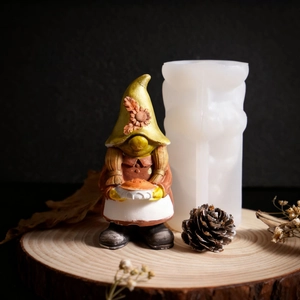 Harvest gnome silicone mold and finished candle gnome figurine with pumpkin hat