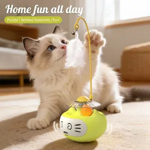 Interactive Cat Tumbler Toy With Feather Wand Bell Track Ball And Catnip Cartoon Face For Indoor Kittens Exercise