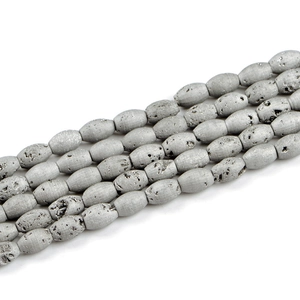 Detailed view of 8x12mm oval grey druzy agate stone beads for handmade jewelry crafting