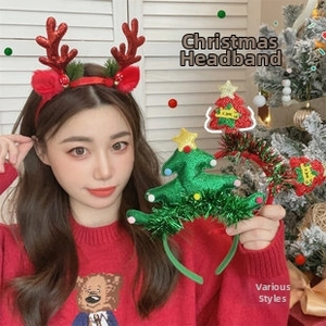 Set de diademas navideñas con astas de reno rojas y árboles de Navidad con lentejuelas