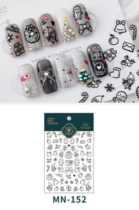 Detailed relief nail stickers featuring 3D gingerbread men, trees, and snowflake patterns