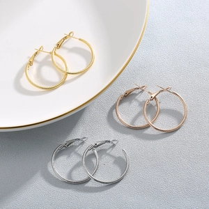 Textured thick hoop earrings in gold rose gold and silver stainless steel styles