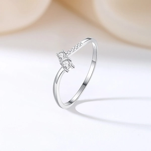 Minimalist S925 sterling silver ring with dual cubic zirconia stones and adjustable band