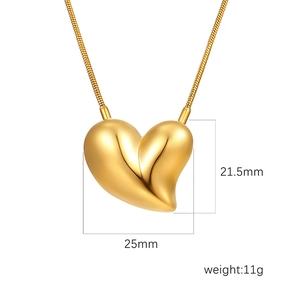 Polished 18K gold plated heart pendant necklace with dimensions 21.5mm by 25mm