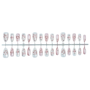 30 faux ongles chat mignon avec motifs de cœur et d'étoile en relief or rose
