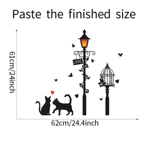 Afmetingen gids voor kat en lantaarnpaal muursticker met een eindformaat van 62x61 cm