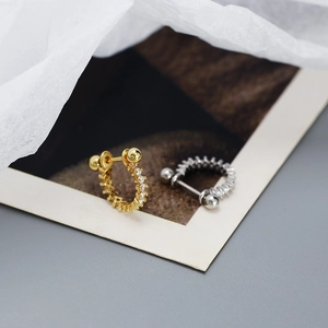 Sparkling S925 sterling silver hoop earrings with clear zircon stones in gold and silver