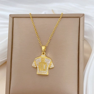Jersey Pendant Necklace Stainless Steel Copper Zircon Inlaid Rhinestone Soccer Number 10 Personalized Sports Jewelry