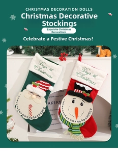 Detail of knitted Christmas countdown stockings with Santa and snowman calendar pockets