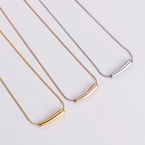 Minimalist curved bar necklace in gold silver and rose gold polished stainless steel