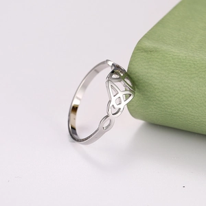 Vintage silver titanium steel ring with hollow Celtic knot design and Nordic totem pattern
