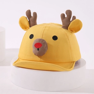 Yellow baby baseball cap with cute 3D reindeer antlers and soft cotton short brim
