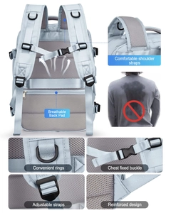 Detalles de mochila de viaje grande con panel trasero transpirable y hebilla de pecho