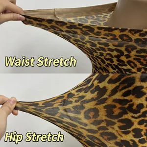 Leopard print tights with high elasticity showing waist and hip stretch for plus sizes