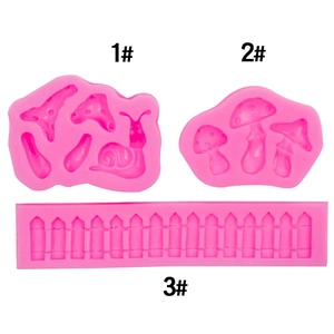 Silicone Cake Mold Mushroom Snail Garden Fence Design For Fondant Chocolate Baking DIY Craft Clay Fairy Tale Pastoral