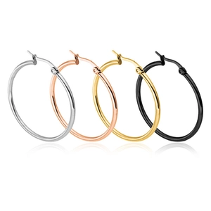 Classic stainless steel hoop earrings in silver, rose gold, gold, and black colors